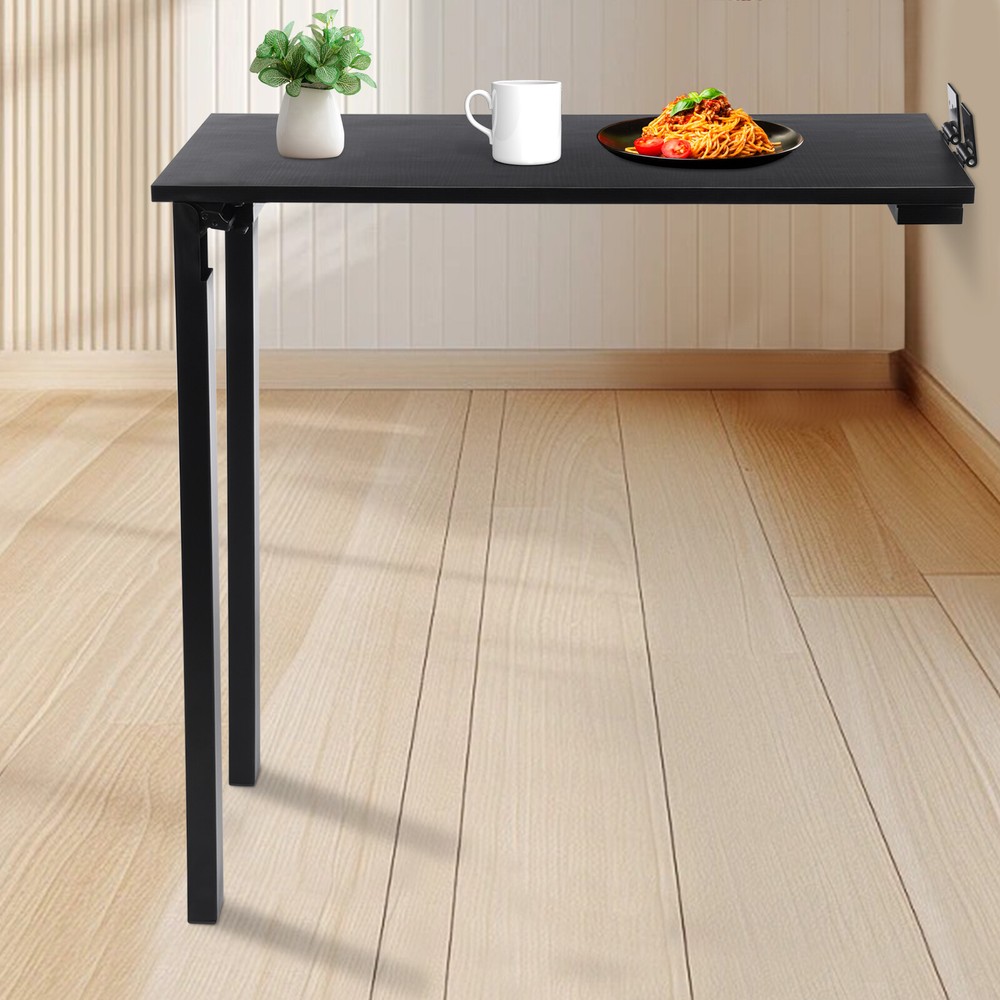 Black Folding Dining Table L-Shape Wall Mounted Floating Folding Table 132.28lbs