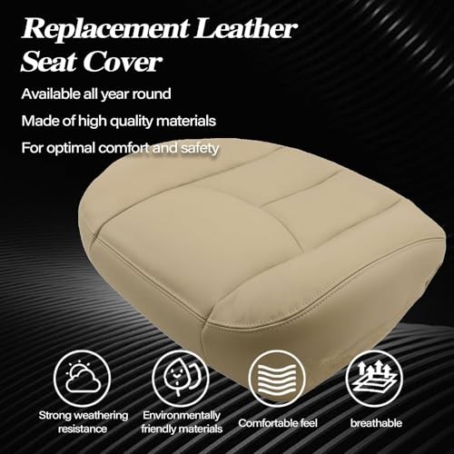 Driver Side Bottom Replacement Leather Seat Cover Compatible with Chevy Tan