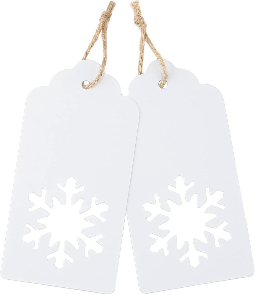 Christmas Gift Tags with String Attached - 100Pcs Snowflakes Paper Tags Christma