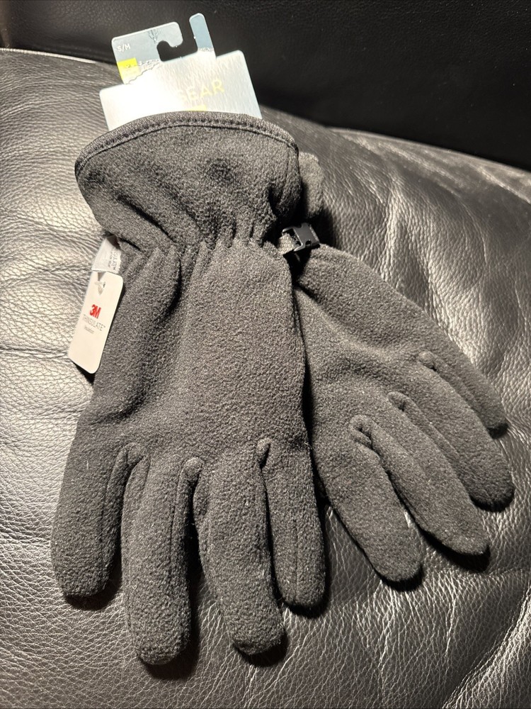 TEK GEAR~SMALL MEDIUM~Men's Black Thinsulate Microfleece Cuffed Gloves