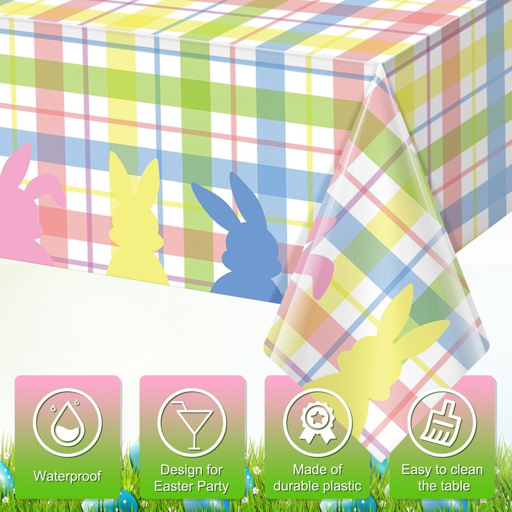 6Pcs Spring Easter Buffalo Plaid Checkered Tablecloth Decorations,Plastic Bun...