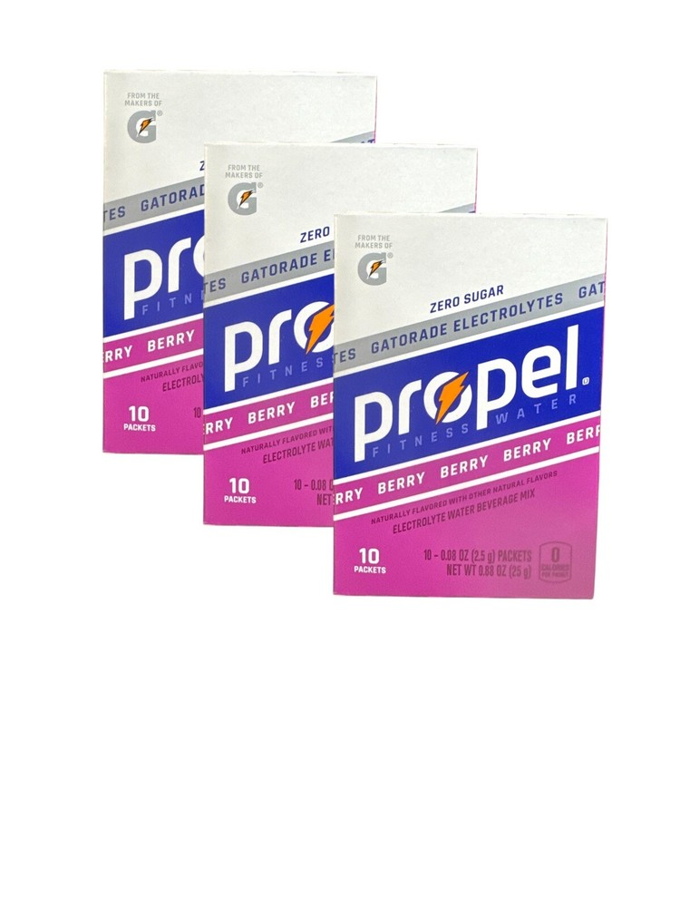 3 Boxes Propel Electrolyte Powder Packets, Berry 30 Packets Total
