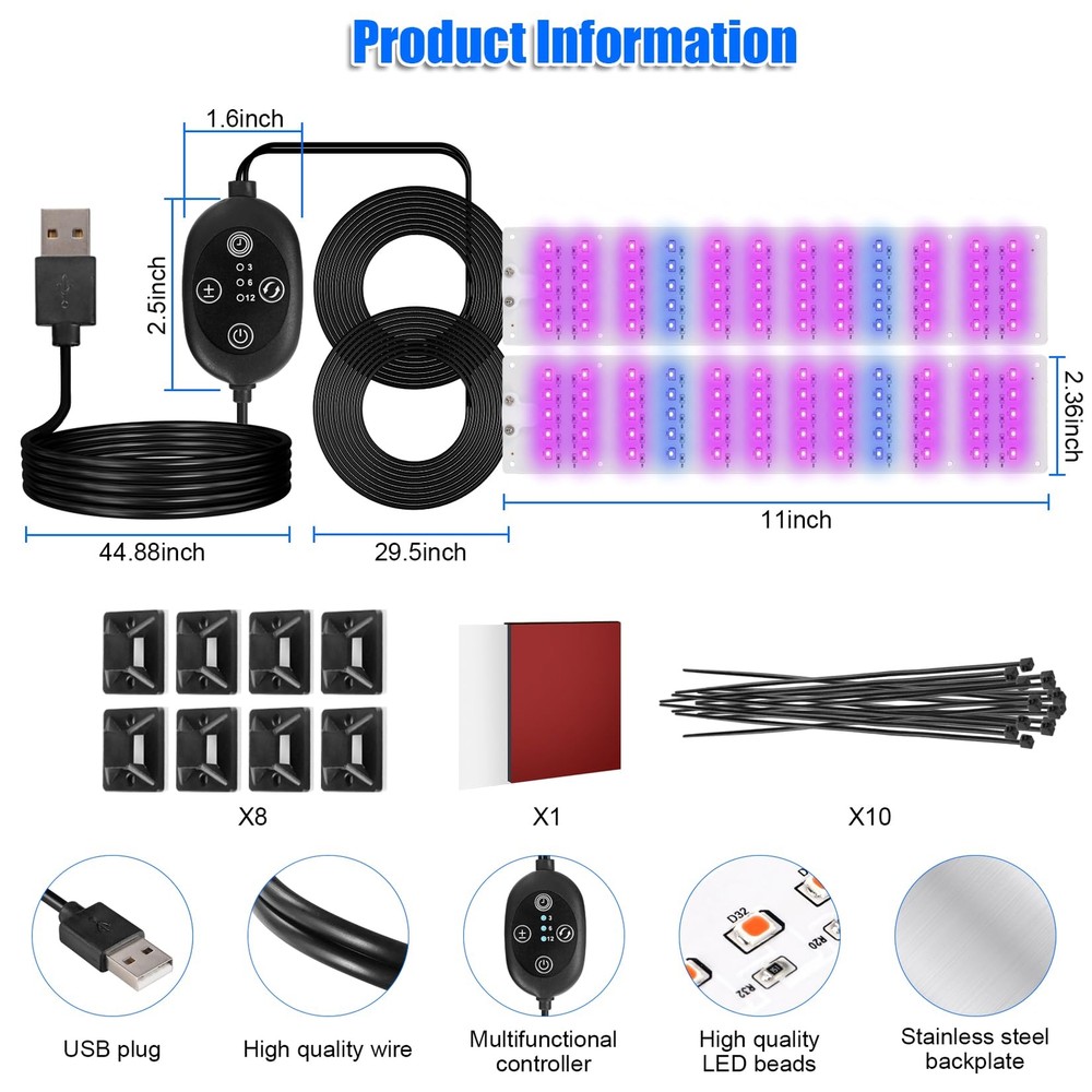 Indoor USB LED Grow Light with Timer for Plant Growth