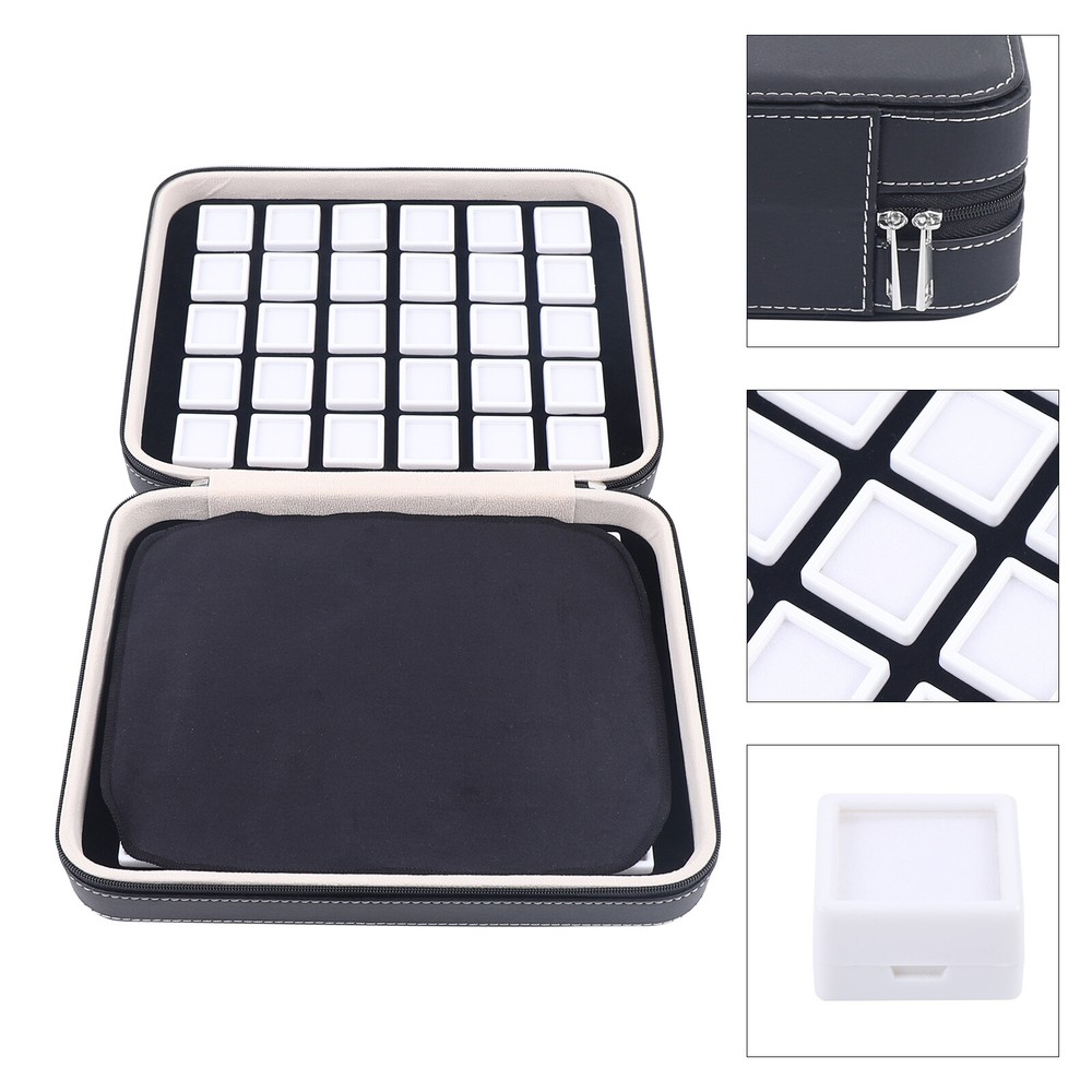 Gem Diamond Gemstone Display Collection 60 Grids Storage Box Holder Leather Box