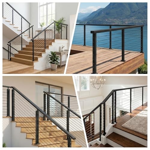 4FT Stainless Steel Black Handrail for Cable Railing System, Rectangular Flat