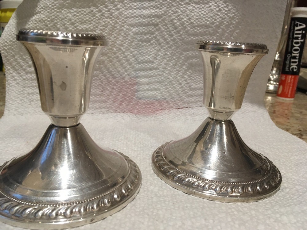 Mayflower Pair Rope Pattern Sterling Silver Weighted Candlesticks