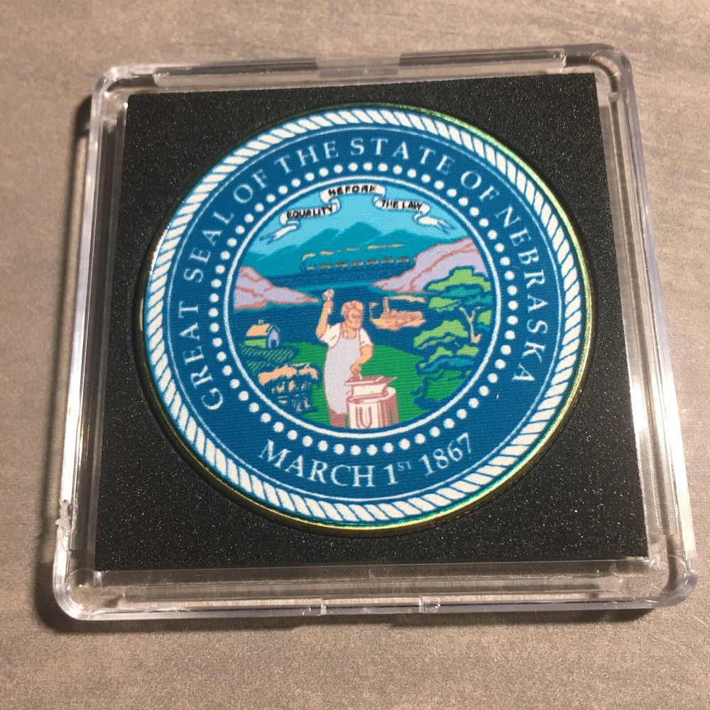 NEBRASKA State 1867 Seal Challenge Coin Colorized USA INCLUDES CASE!