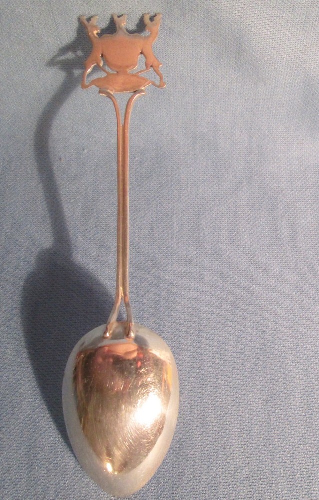 Enameled PETERHEAD Crest with Stags Antique Sterling Silver Spoon