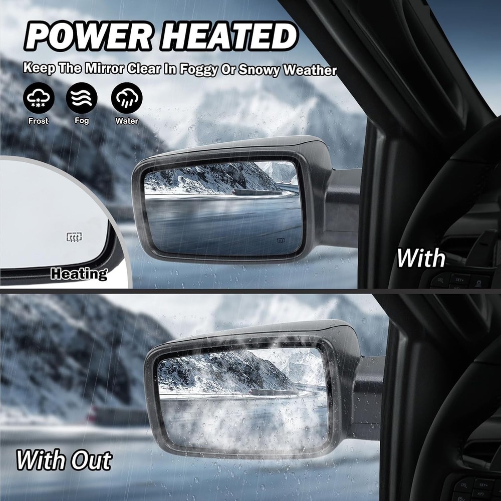 Left/Driver Manual Fold + Heated + Temp Sensor Mirror For 2013-19 Dodge Ram 1500