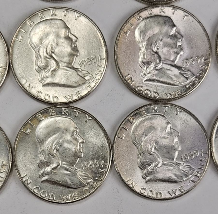 1959 Franklin Half Dollar 50c UNC Roll - 20 Coins Uncirculated