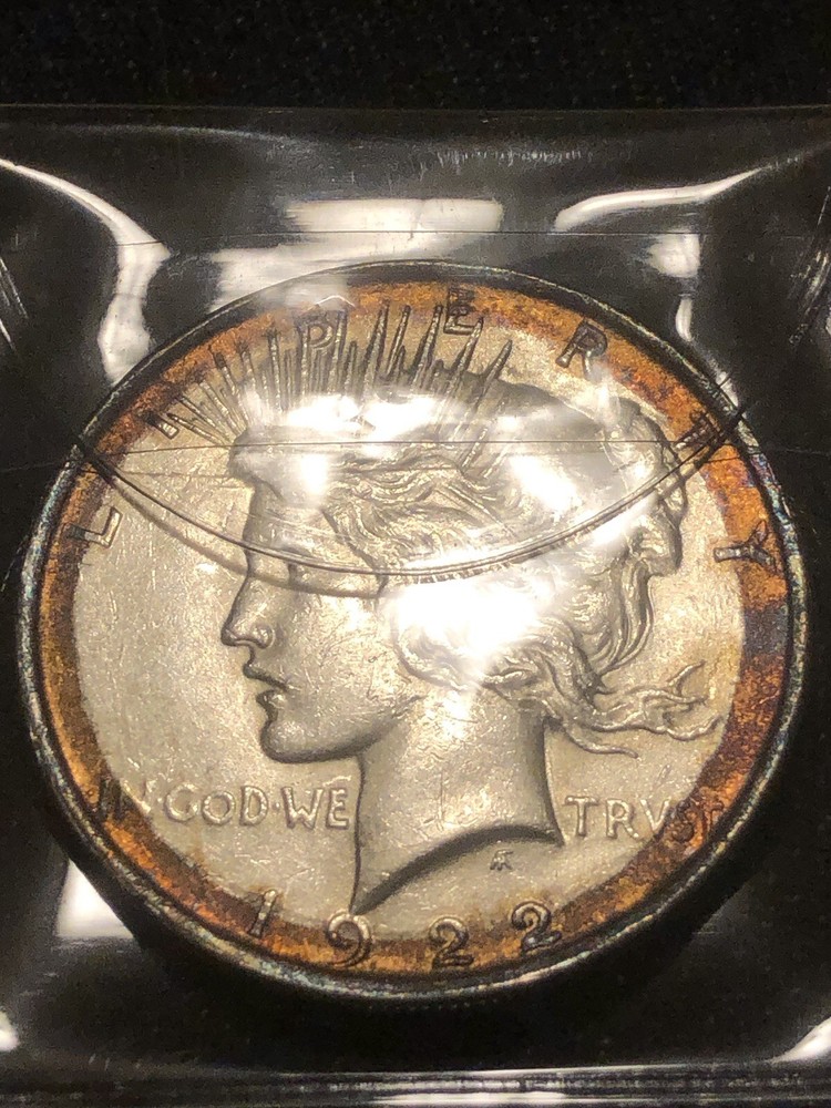 1922 Silver Peace Dollar Rainbow Toned