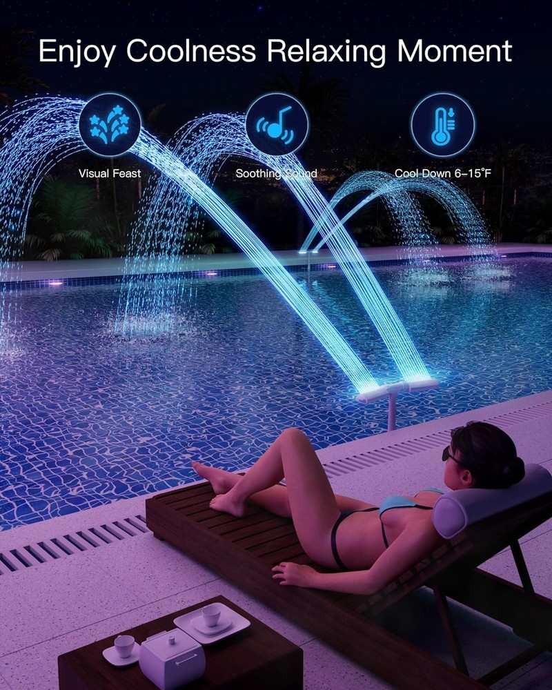Upgraded LED Pool Fountain with Lights Remote 360° Adjustable Spray