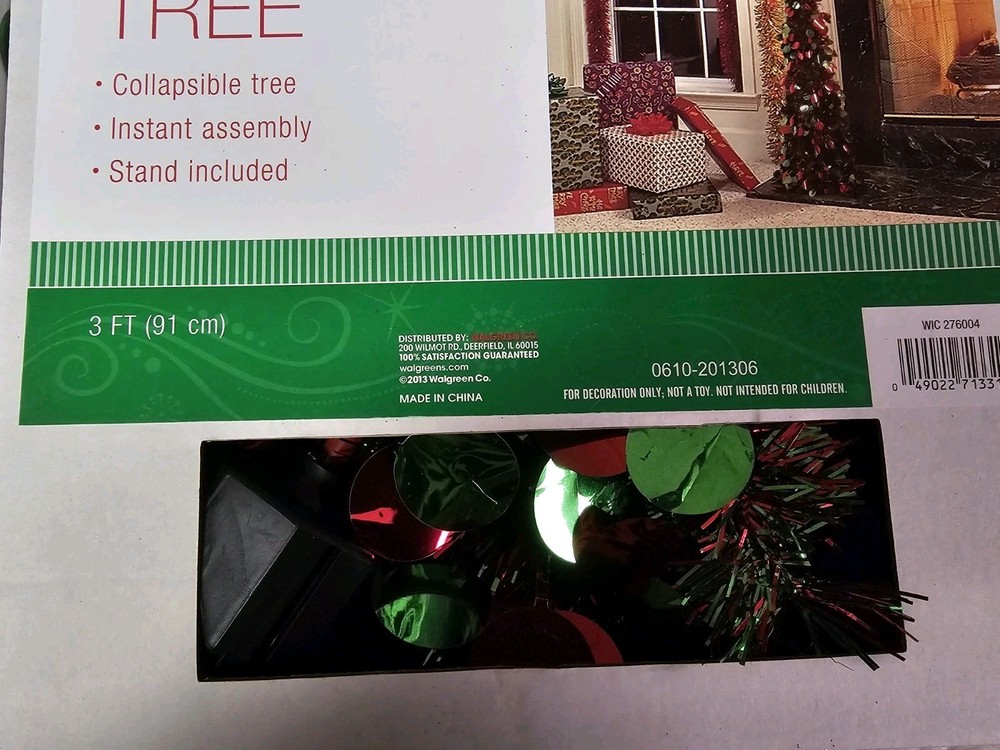 3 Ft Tinsel Tree Red & Green