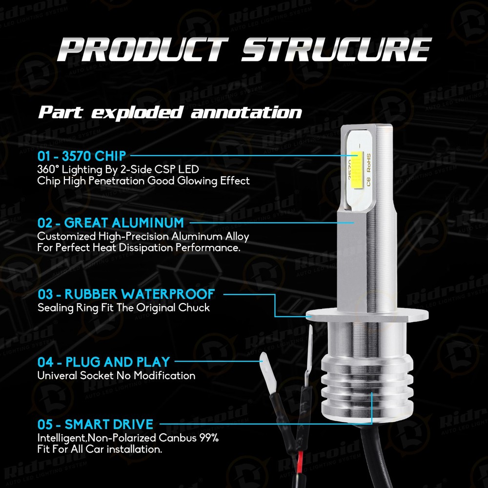 4x H1 LED Headlight Bulbs Conversion Kit High Low Beam Super Bright White 6500K