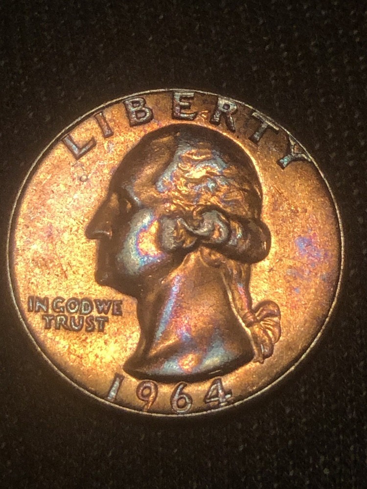 1964 Silver Quarter Uncirculated Rainbow Toning