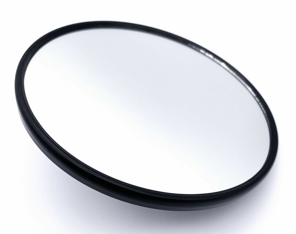 Pair (2) 5" Flat Round Black Side Rear View Mirrors w/ Ribbed Back