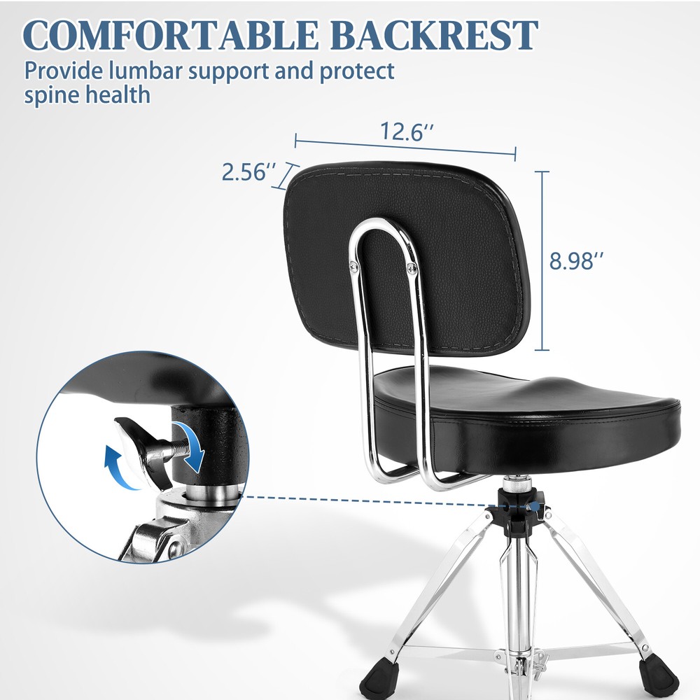 Drum Throne Stool with Backrest, Adjust Height with 5A Drumsticks for Adults