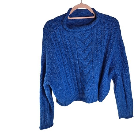 Anthropologie Pilcro blue cable knit rolled mock pullover sweater medium