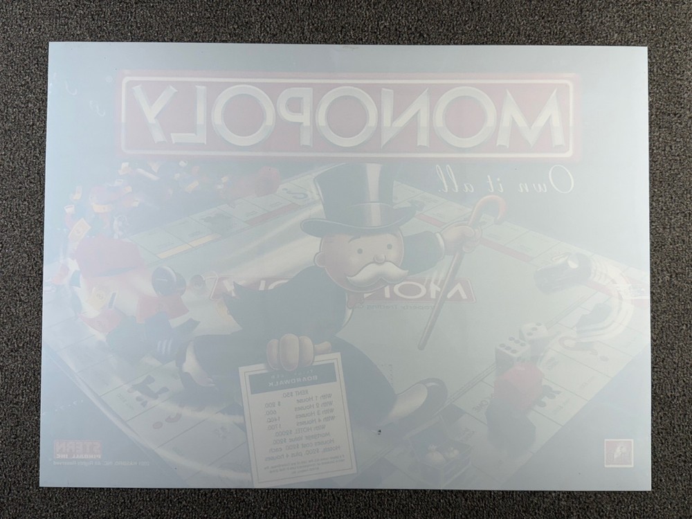 Stern Monopoly Pinball Machine Game Backglass Translite ORIGINAL