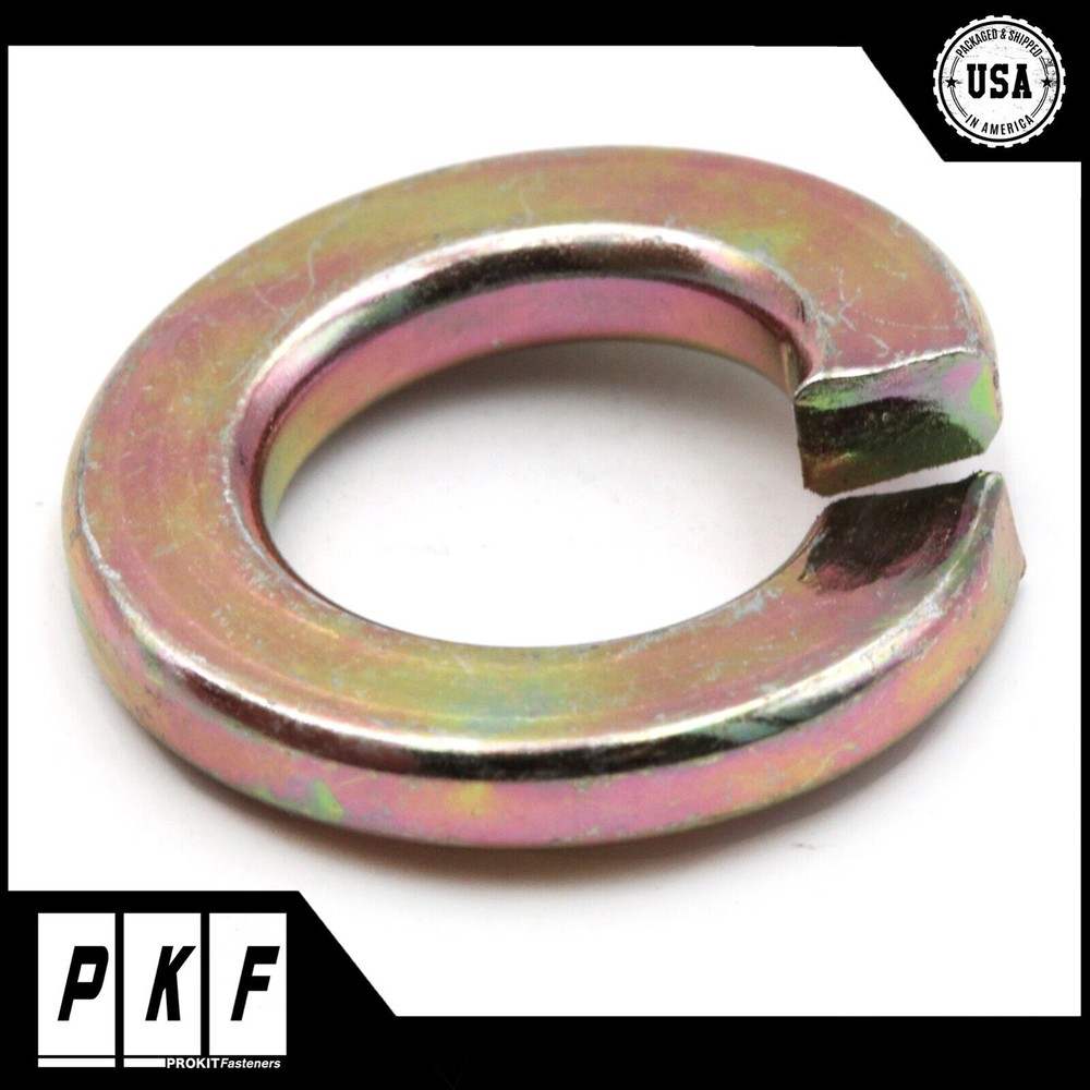 Grade 8 Yellow Zinc Plated Steel Split Lock Washers Select Size & Quantity