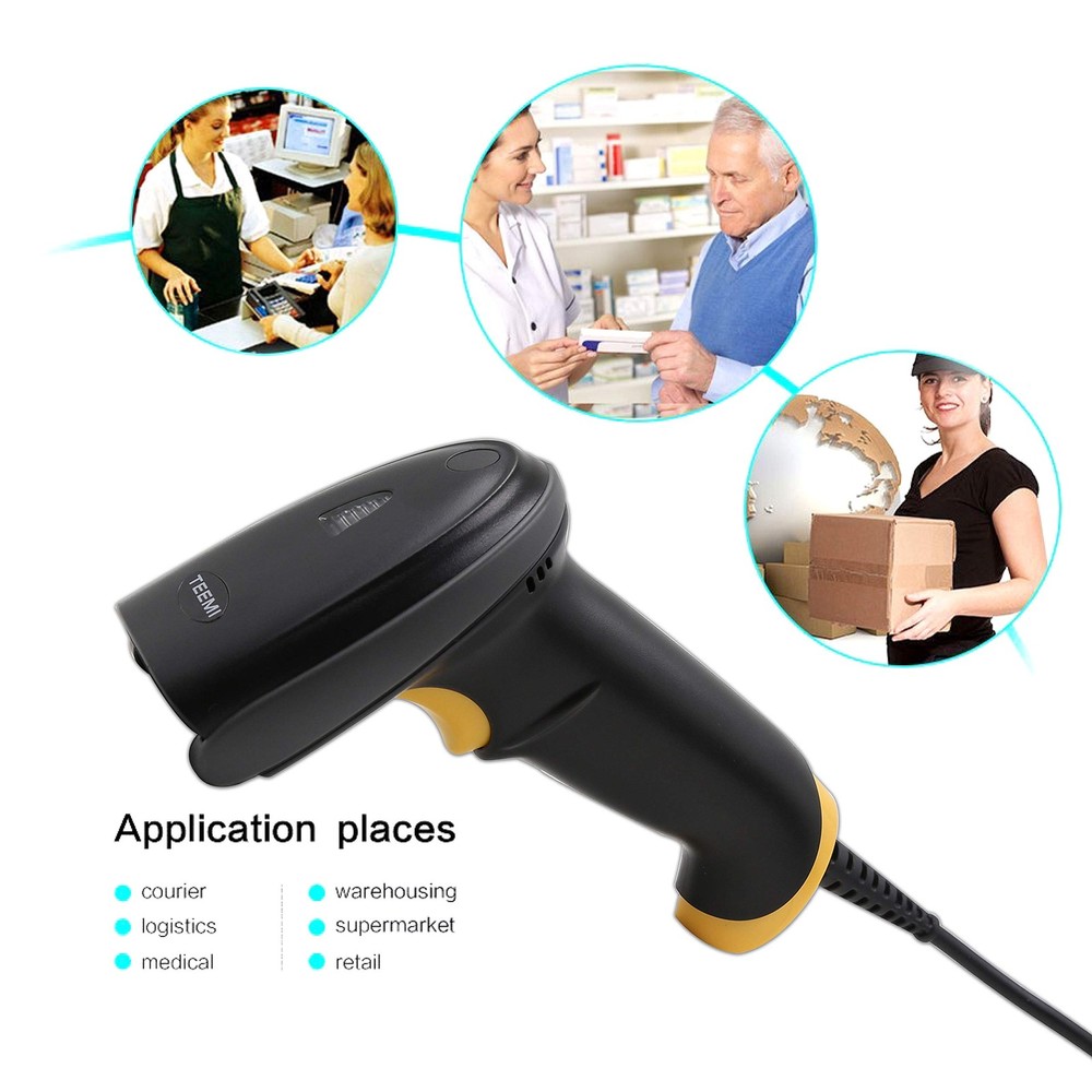 TEEMI 2D Barcode Scanner USB Wired Virtual COM Handheld Automatic QR BLACK