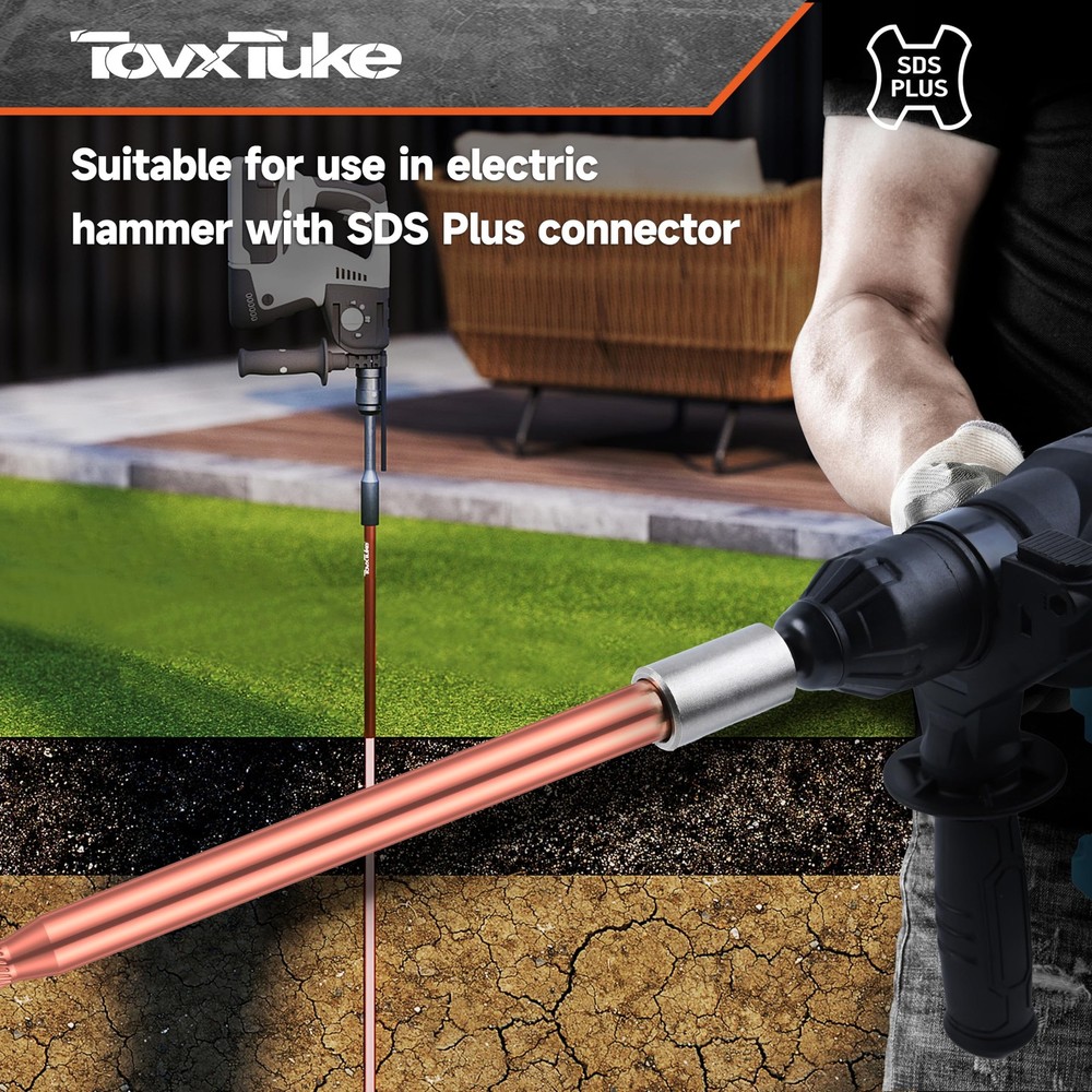 TovxTuke SDS-Plus Ground Rod Driver for 5/8” & 3/4” Rods Great for...