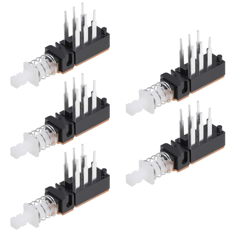 5pcs Push Button Switch DPDT 6 Pin 1 Position Self-Locking Black