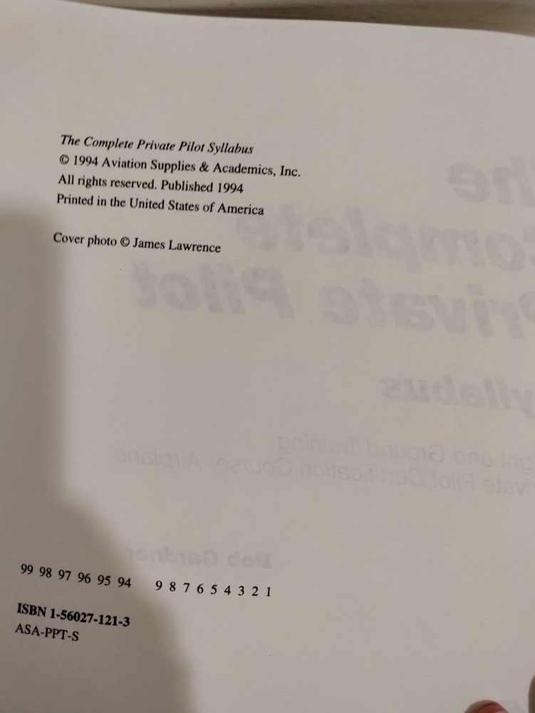 The Complete Private Pilot Syllabus, Flight And Ground Training, ASA, 1994