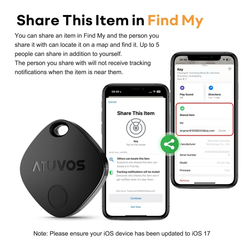 ATUVOS Air Tracker Tags-2 Pack, Bluetooth Luggage Tracker Works with Apple Fi...