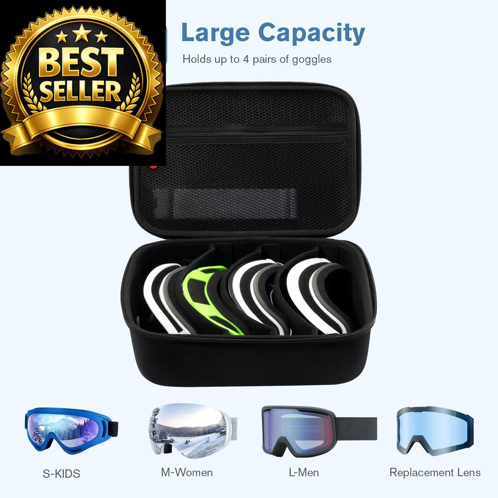 ProCase Large Hard Case for Multiple Ski Goggles, Travel Large, Black