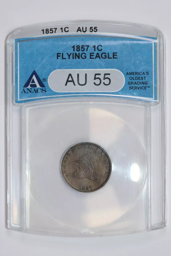 1857 FLYING EAGLE CENT ANACS AU55