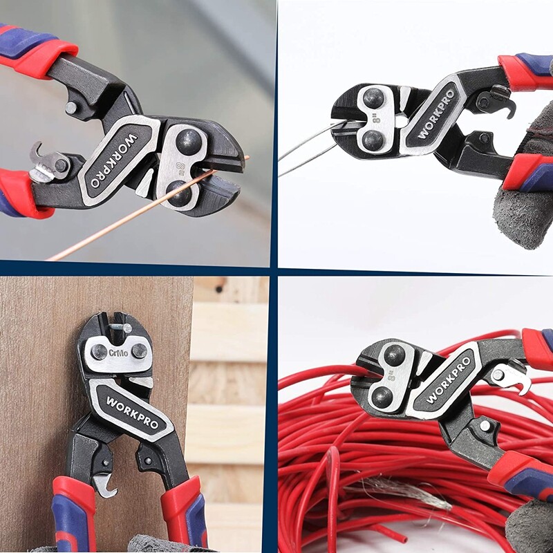 WORKPRO 8 inch Mini Bolt Cutter with Bi-Material Ergonomic Handle Security Lock