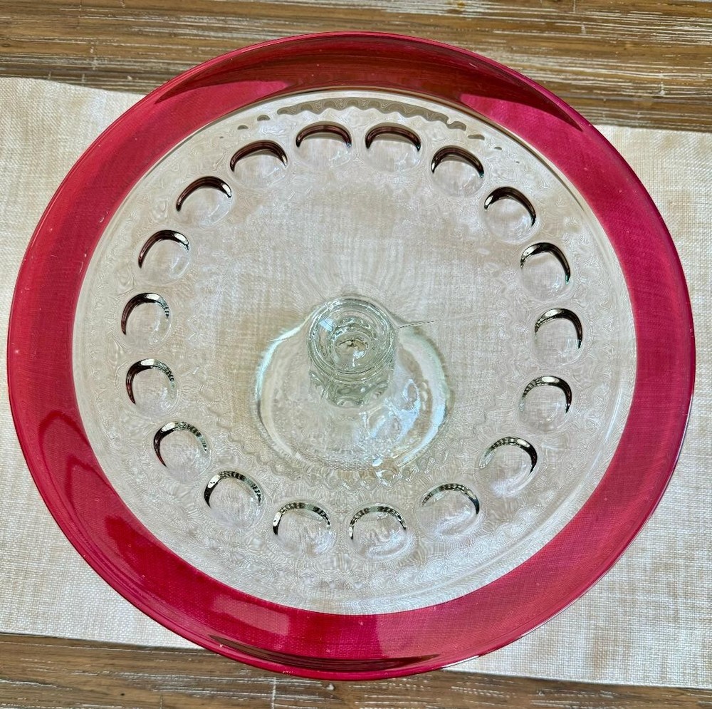 VTG Kings Crown Thumbprint Ruby Flash 12" DIA Cake Stand by TIFFAN