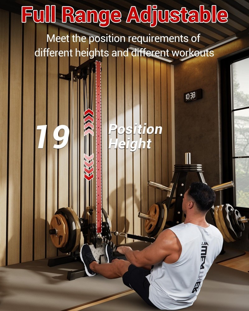 19 Positions Wall Mount Cable Machine LAT Pulldown Machines with Weight Workout