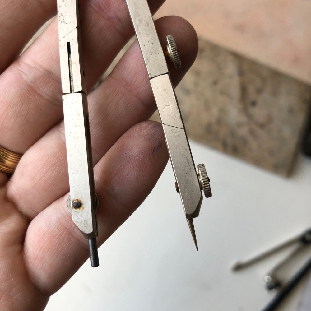 Set of 4 Vintage Drafting Tools - Compasses & Ruling Pen