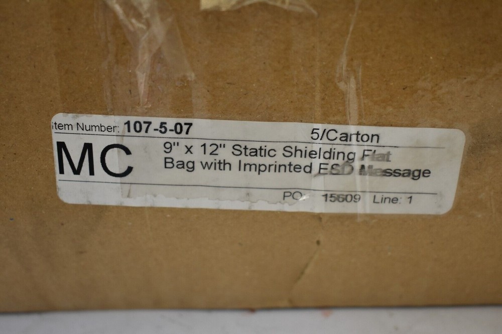 Static Shielding Control Flat Bag w Imprinted ESD Message 9" x 12" 100 Pack