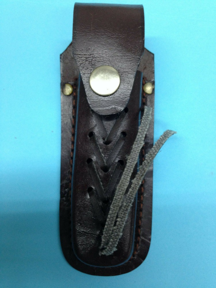 Medium Brown Laced Leatherette Knife Pouch/Carrying Case w/Belt Loop/Snap Button