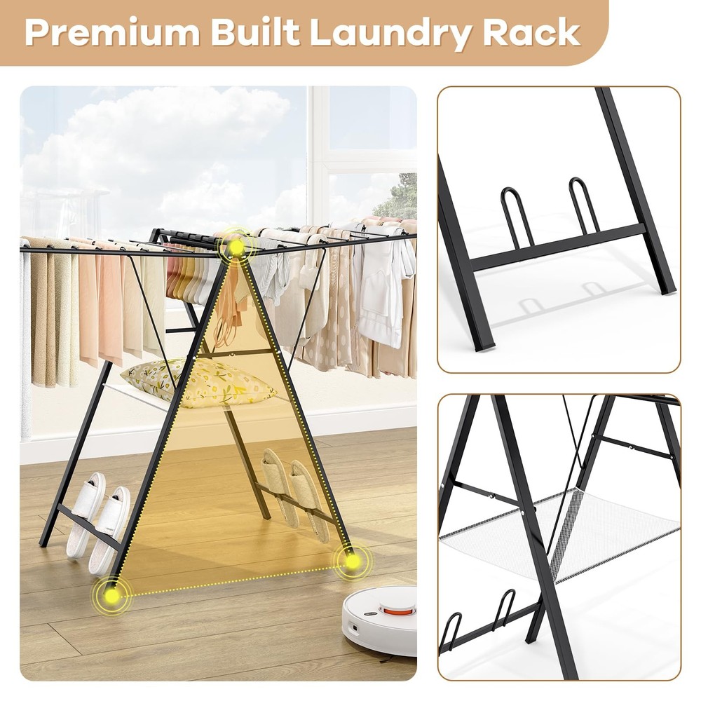 Foldable Clothes Drying Rack, Metal Laundry Drying Rack Collapsible, Ultra Th...