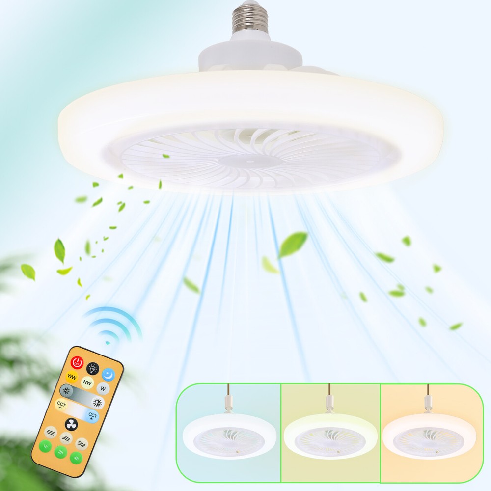 2 In 1 E27 Socket Fan Light With Remote Ceiling Fan Adjustable LED Smart 3 Speed