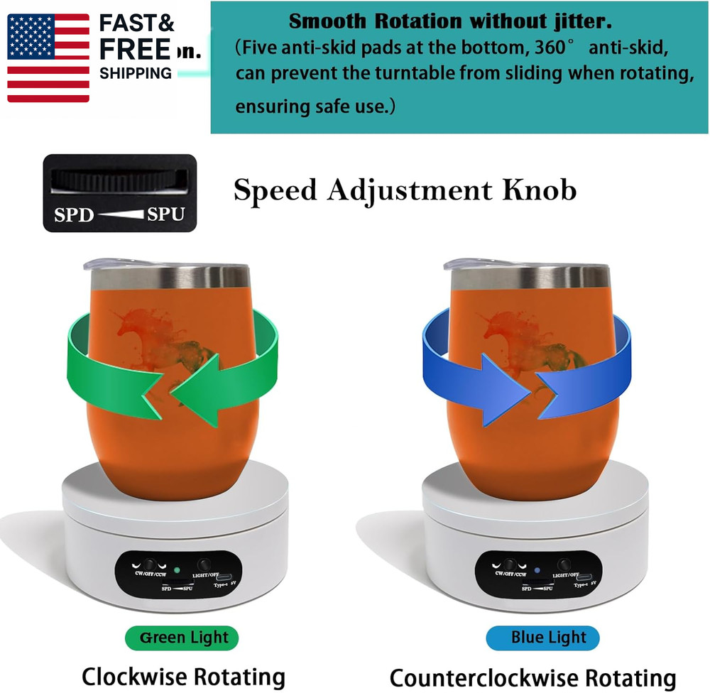 Rotating Display Stand, Spinning Display Stand with Colored Lights, Lighted LED