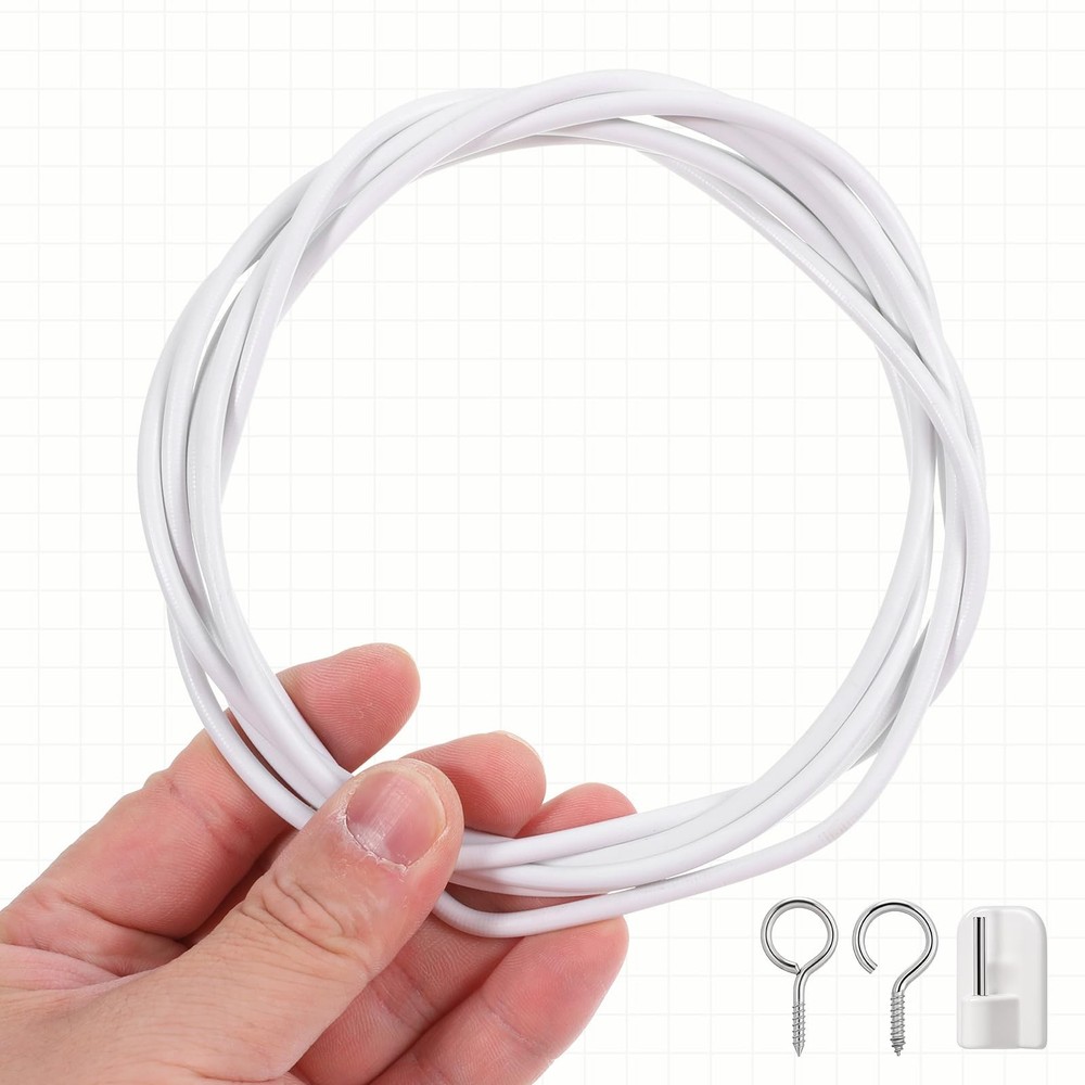 12 M Curtain Wire with Self-Adhesive Hooks, Plastic Coated Window Curtain Wir...