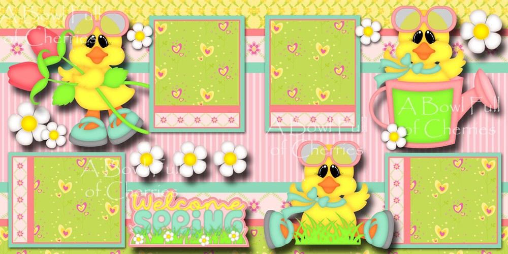 Welcome Spring 2 premade scrapbook pages printed layout paper piecing By Cherry