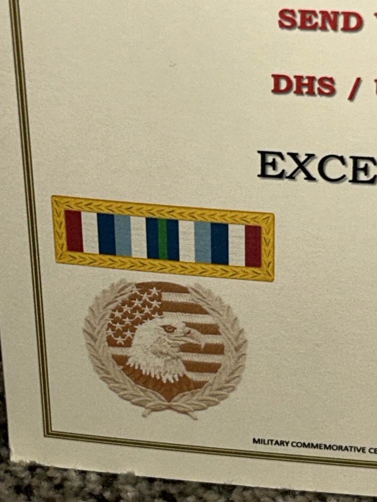 D.H.S. OUTSTANDING UNIT AWARD COMMEMORATIVE CERTIFICATE ~ TYPE-2 / W/PRINTING