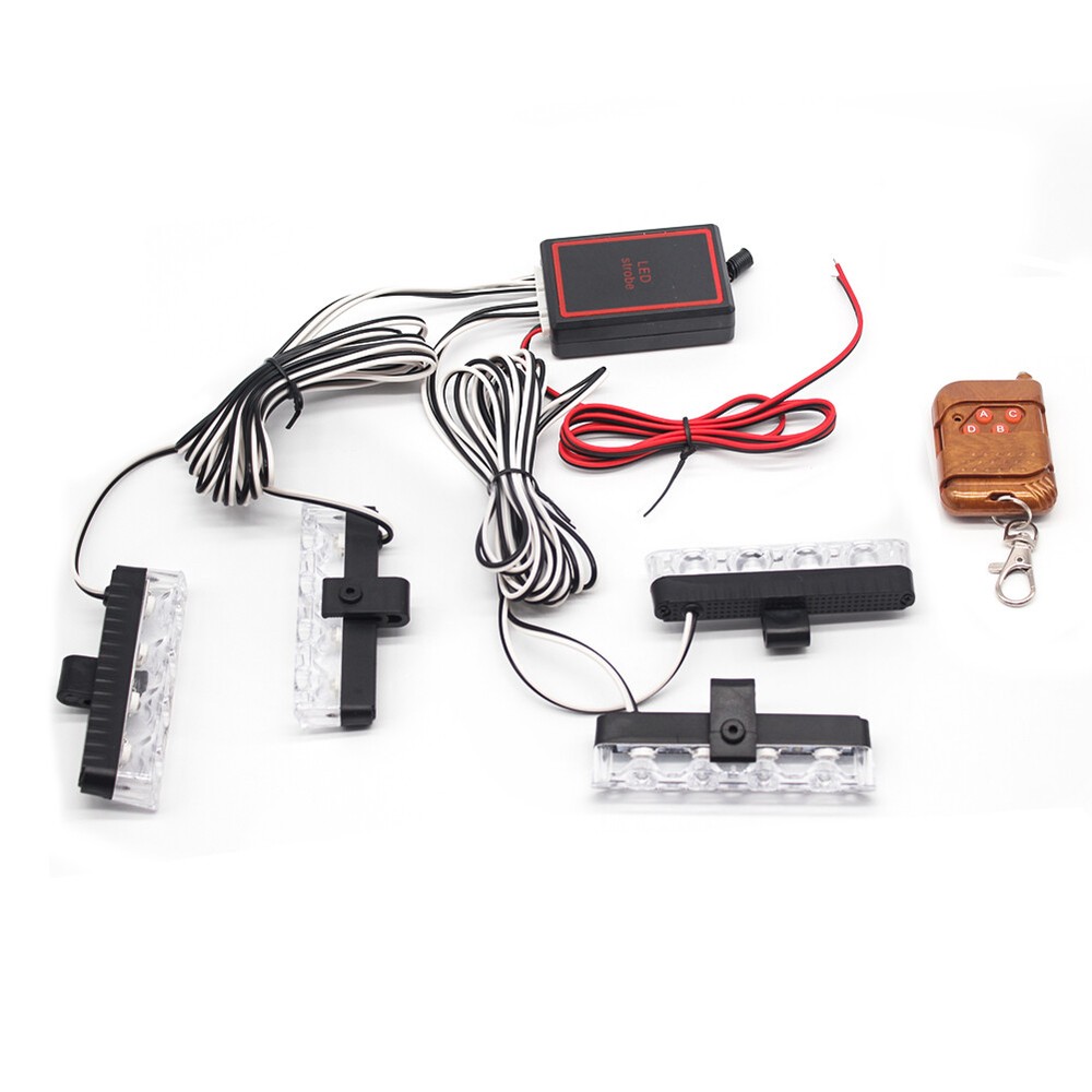 4x Car Front Grille LED Emergency Strobe Flash Warning Light Remote Control Kits