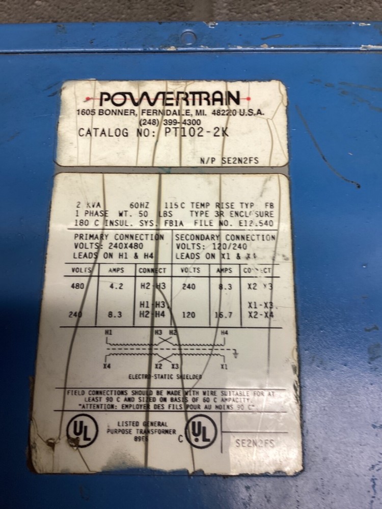 POWERTRAN 2 kVA Transformer PT102-2K #108H68FML