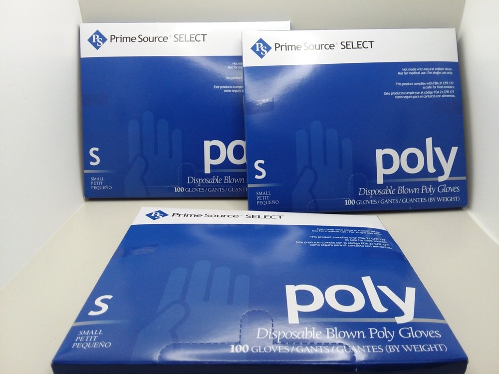 Prime Source 'Select' Small Poly Disposable Blown Poly Gloves 3 pkgs of 100 each