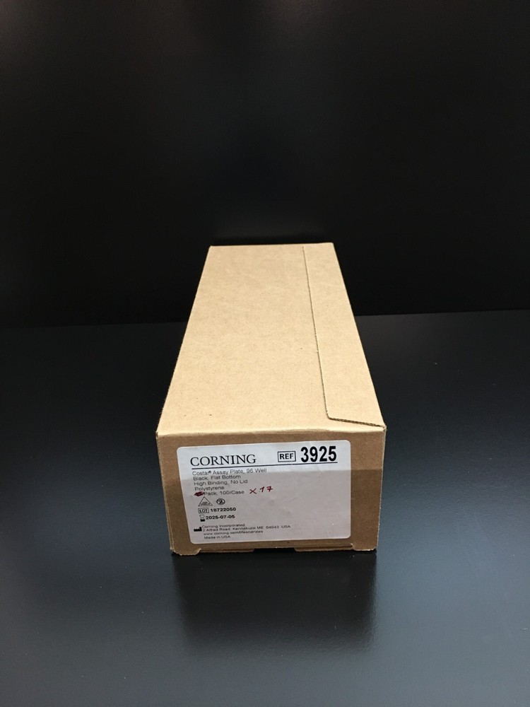 Corning REF 3925 Black Flat Bottom 96 Well High Bind Microplate Lot 17 PCS