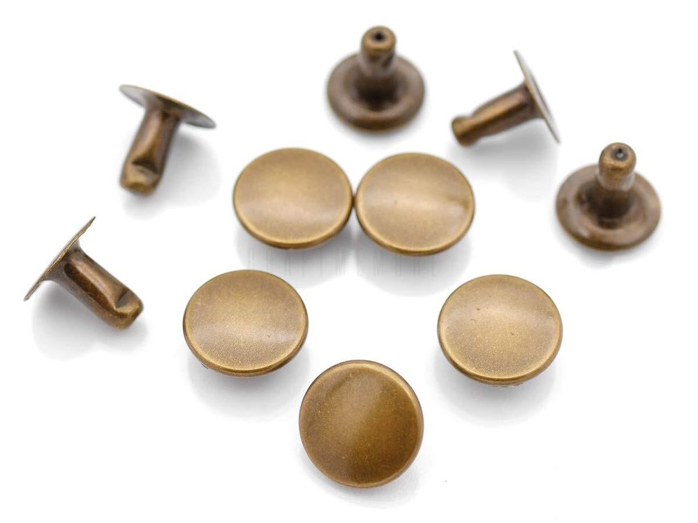 100 Pack Antique Brass Flat Rivets 7mm Cap for Leather Craft Projects