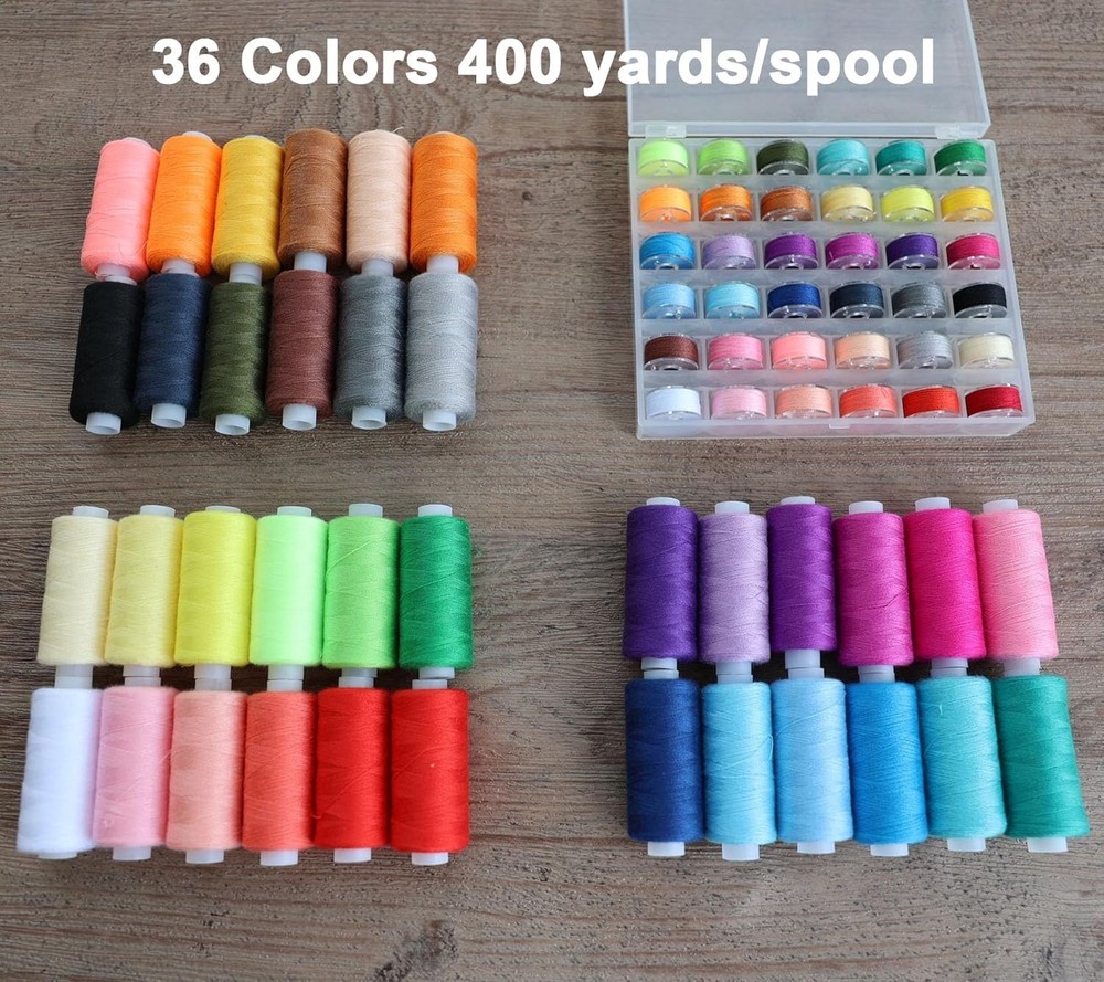 72 PCS Sewing Thread Assortment, 36 Colors Polyester Thread with Bobbin Set