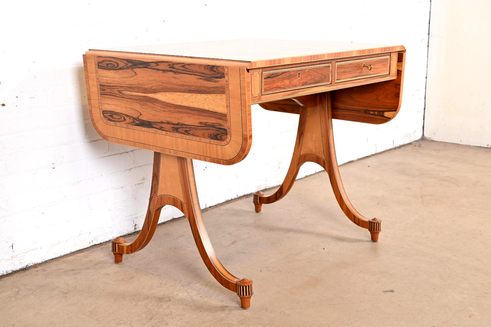Baker Furniture Drop Leaf Writing Desk or Console Table, Newly Refinished